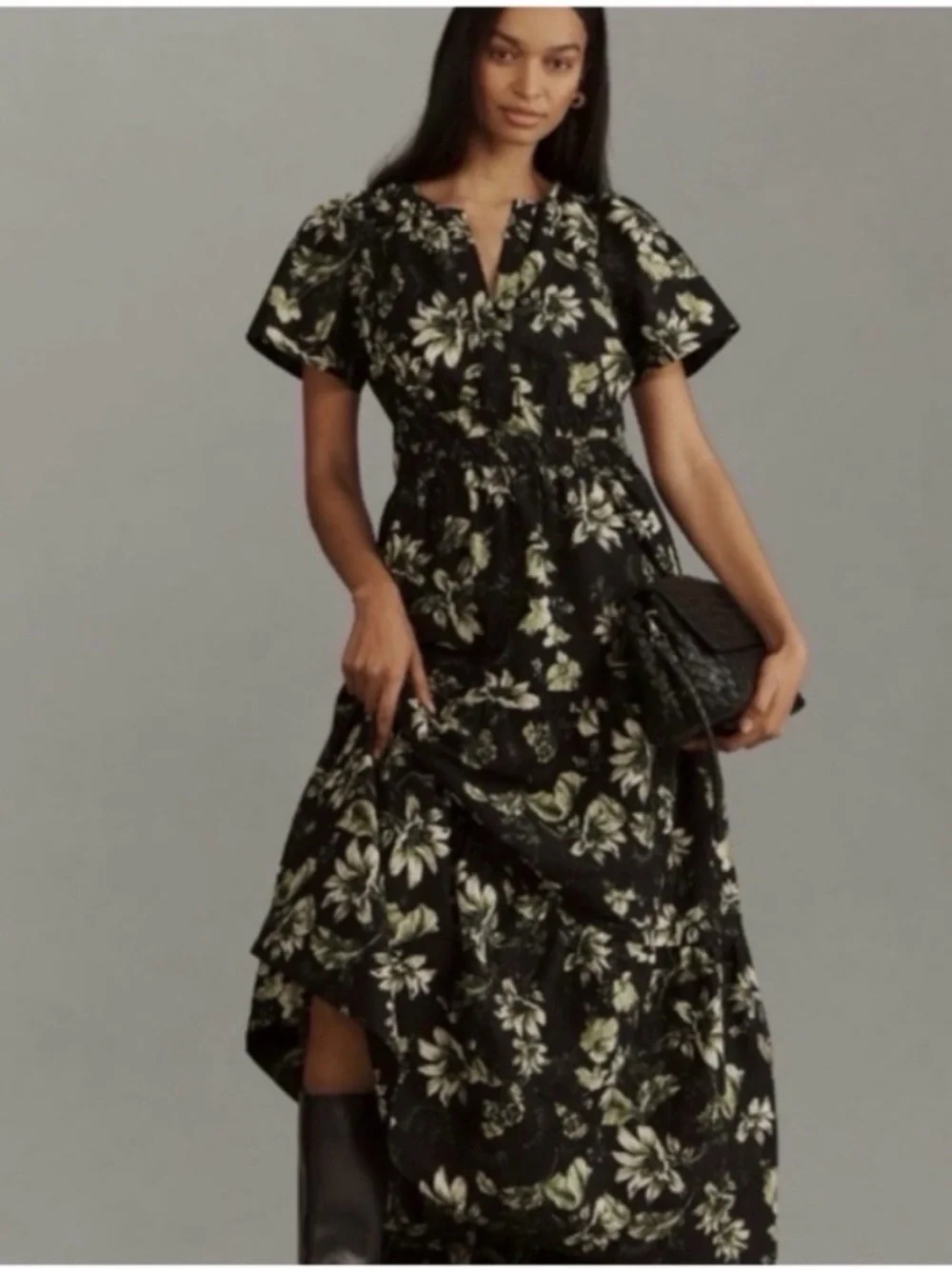 Anthropologie Black Maxi Dress with Floral Print - Picture 1 of 7